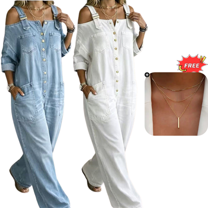 ⏳🔥LIMITED-TIME 50% OFF! 👗 Loose Fit Wide-Leg Overall Jumpsuit with Pockets – Effortless Comfort & Style ✨