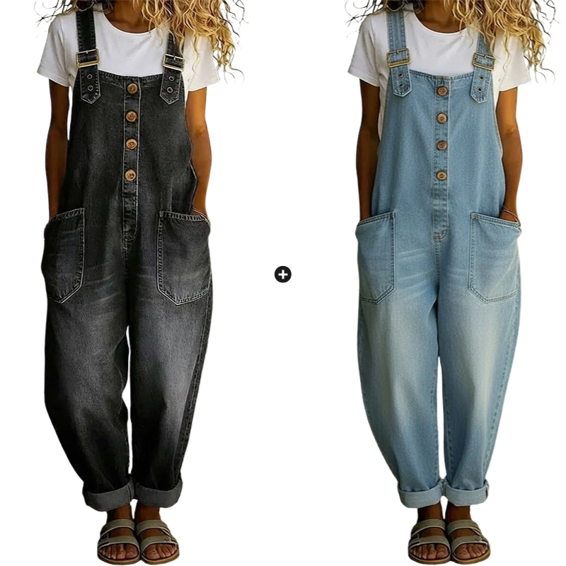 Women's Casual Baggy Denim Overalls with Pockets