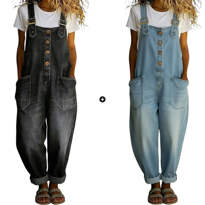 Women's Casual Baggy Denim Overalls with Pockets