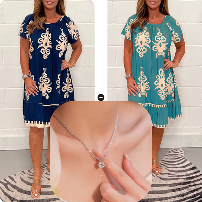 🌸Specials  49%OFF🌸Geometric Pattern Multi Print Square Neck Dress