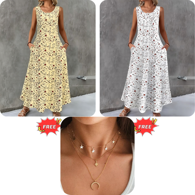 🔥LIMITED TIME 50% OFF!🔥  👗 Women's sleeveless floral maxi dress — with side pockets, elegant and comfortable 🌸
