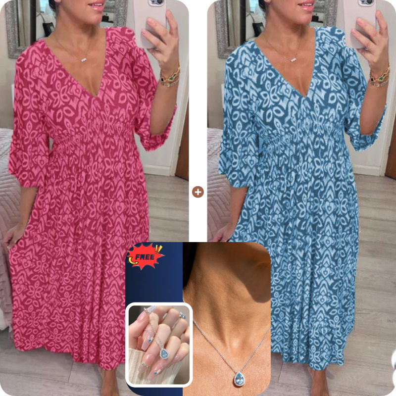 💖LAST DAY SALE 50% OFF💖Bohemian casual print V-neck waist wrap long dress