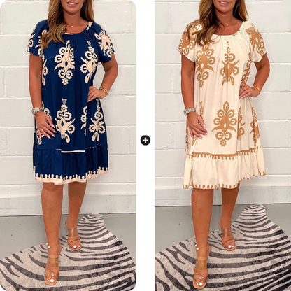 🌸Specials  49%OFF🌸Geometric Pattern Multi Print Square Neck Dress
