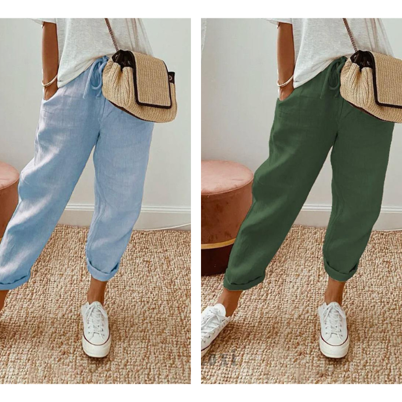 👖Casual Cotton and Linen Pants for Women – Breathable, High-Waisted & Ankle-Length Elegance🤍
