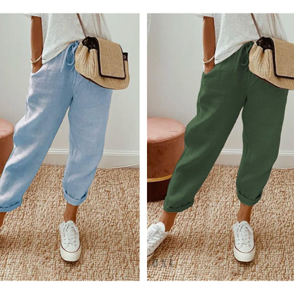 👖Casual Cotton and Linen Pants for Women – Breathable, High-Waisted & Ankle-Length Elegance🤍