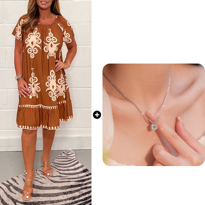 🌸Specials  49%OFF🌸Geometric Pattern Multi Print Square Neck Dress