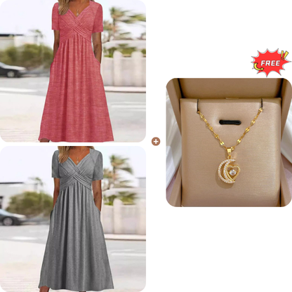 🍀LAST DAY SALE 50% OFF🍀Women’s V-Neck Short Sleeve Long Dresses
