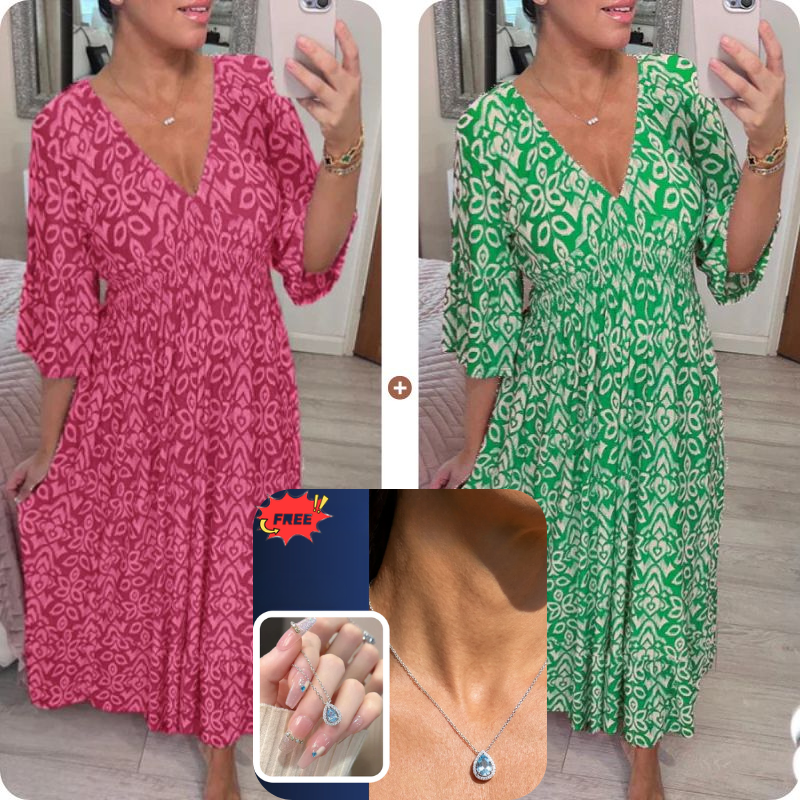 💖LAST DAY SALE 50% OFF💖Bohemian casual print V-neck waist wrap long dress