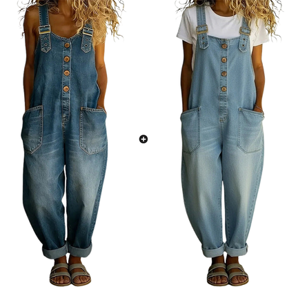 Women's Casual Baggy Denim Overalls with Pockets