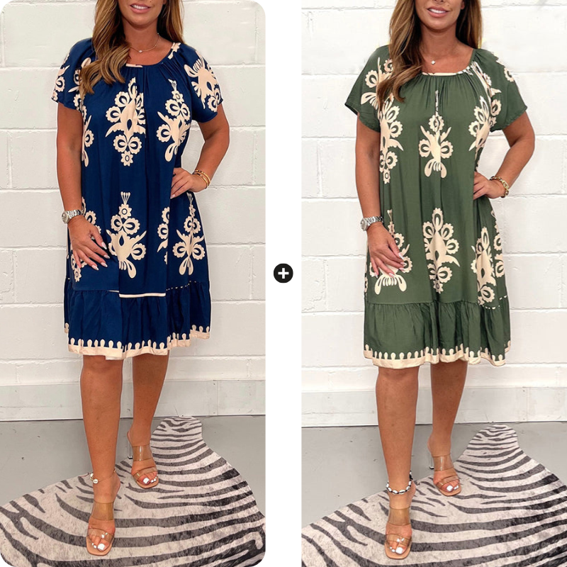🌸Specials  49%OFF🌸Geometric Pattern Multi Print Square Neck Dress