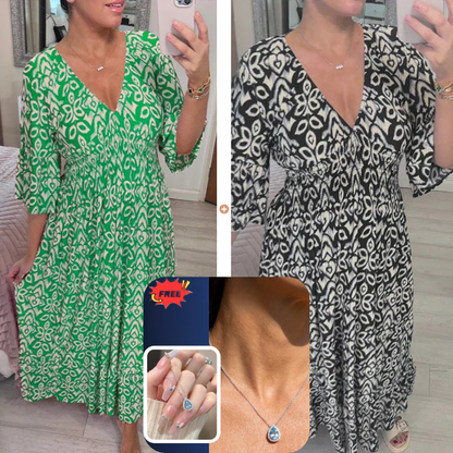 💖LAST DAY SALE 50% OFF💖Bohemian casual print V-neck waist wrap long dress