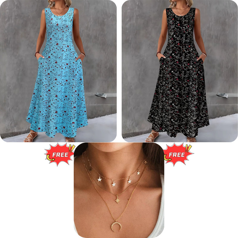 🔥LIMITED TIME 50% OFF!🔥  👗 Women's sleeveless floral maxi dress — with side pockets, elegant and comfortable 🌸