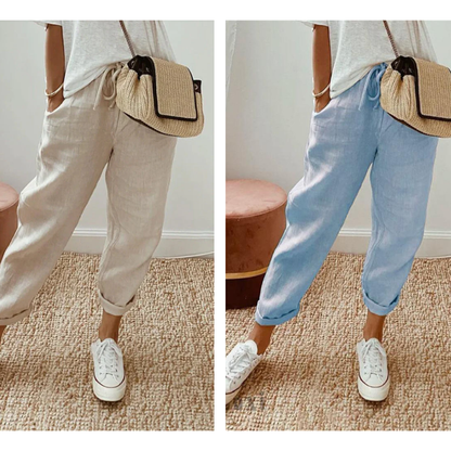 👖Casual Cotton and Linen Pants for Women – Breathable, High-Waisted & Ankle-Length Elegance🤍