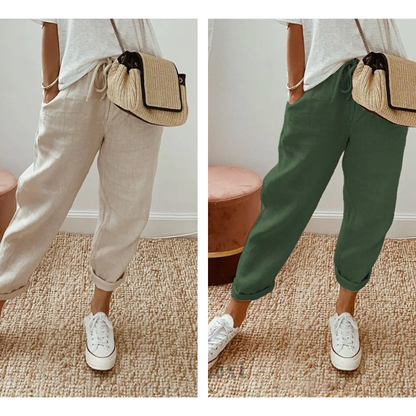 👖Casual Cotton and Linen Pants for Women – Breathable, High-Waisted & Ankle-Length Elegance🤍