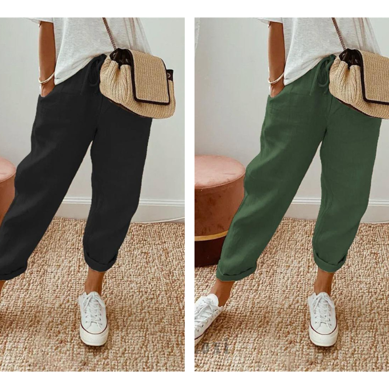 👖Casual Cotton and Linen Pants for Women – Breathable, High-Waisted & Ankle-Length Elegance🤍