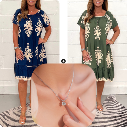 🌸Specials  49%OFF🌸Geometric Pattern Multi Print Square Neck Dress
