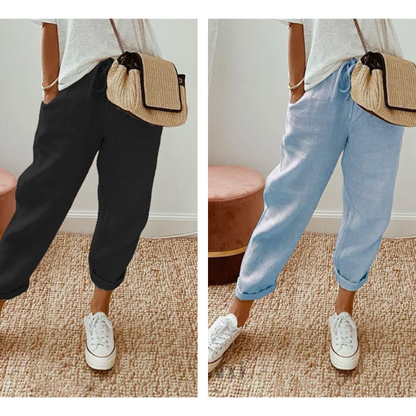 👖Casual Cotton and Linen Pants for Women – Breathable, High-Waisted & Ankle-Length Elegance🤍