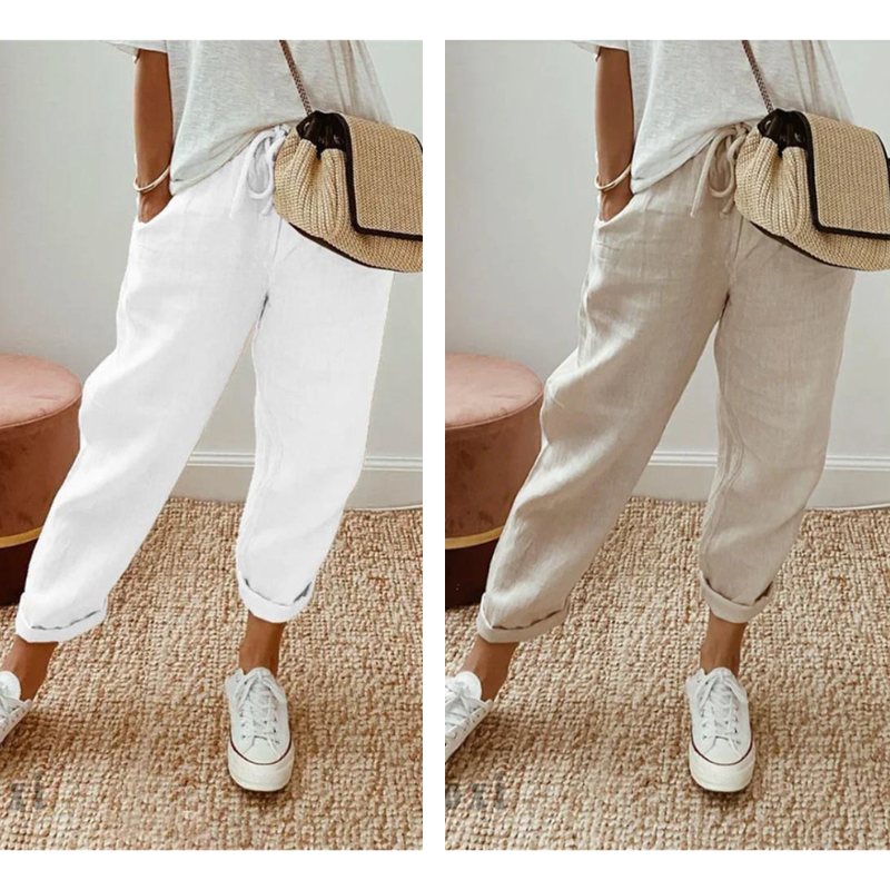 👖Casual Cotton and Linen Pants for Women – Breathable, High-Waisted & Ankle-Length Elegance🤍