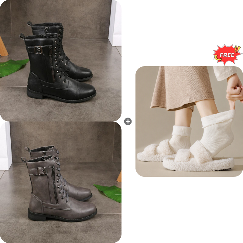 Women's Round Toe Side Zipper Leather Orthopedic Boots