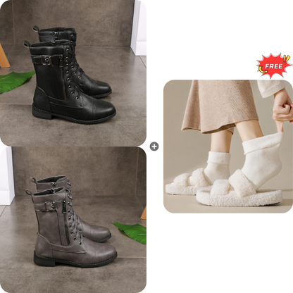 Women's Round Toe Side Zipper Leather Orthopedic Boots