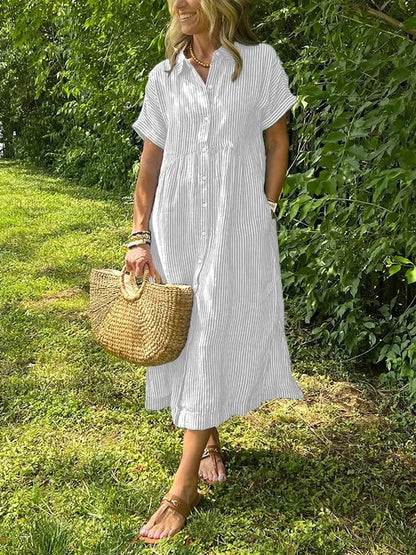 🎁New arrival 50% OFF💥Striped Lapel Button Down Shirt Dress | With Functional Pockets