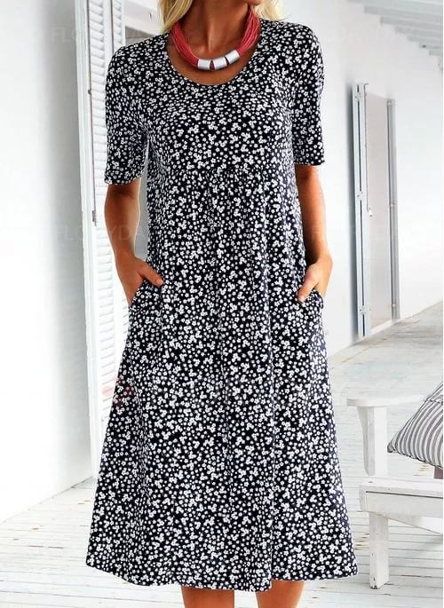 💫Hot Sale💛Casual Women Scoop Neck Floral Dress (8 Colors with Pockets)