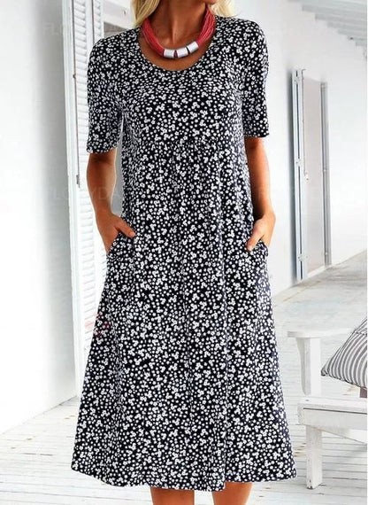 💫Hot Sale💛Casual Women Scoop Neck Floral Dress (8 Colors with Pockets)
