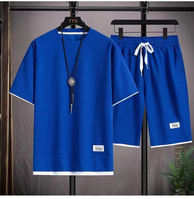 🌀 LIMITED-TIME 49% OFF! 🧺 Waffle Fabric Short Sleeve 2-Piece Set – Breathable, Loose Fit & Side Pockets 👕