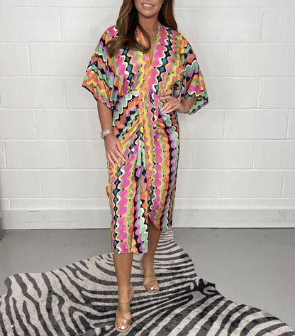 🔥BUY 2 GET  FREE SHIPPING💝Printed  Kimono Midi Dress