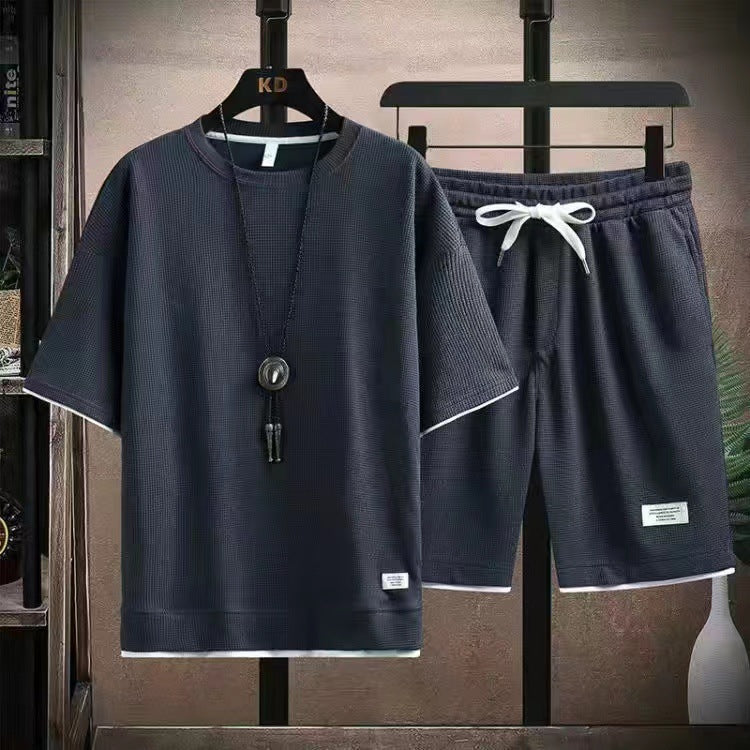 🌀 LIMITED-TIME 49% OFF! 🧺 Waffle Fabric Short Sleeve 2-Piece Set – Breathable, Loose Fit & Side Pockets 👕
