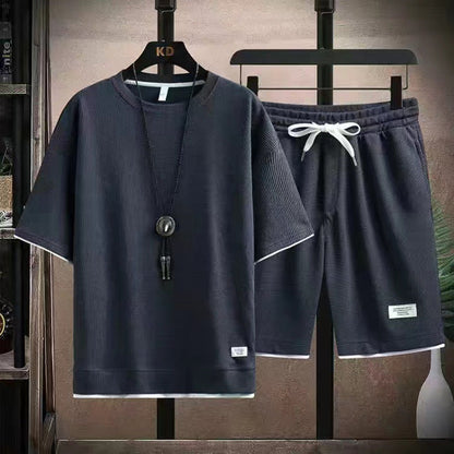 🌀 LIMITED-TIME 49% OFF! 🧺 Waffle Fabric Short Sleeve 2-Piece Set – Breathable, Loose Fit & Side Pockets 👕
