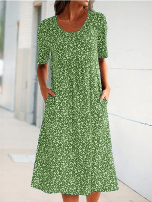 💫Hot Sale💛Casual Women Scoop Neck Floral Dress (8 Colors with Pockets)