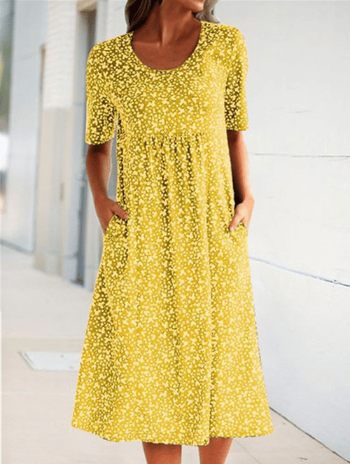 💫Hot Sale💛Casual Women Scoop Neck Floral Dress (8 Colors with Pockets)