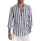 (50%OFF) The Best Gift For Husbands And Fathers-Men's Cotton Linen Striped Button Down Long Sleeve
