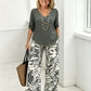 Women's V-Neck Blouse & Printed Wide-Leg Pants Set