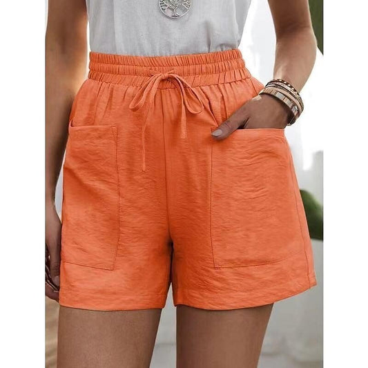 Womens New Solid Color Two Pockets Loose Cotton And Linen Casual Pants