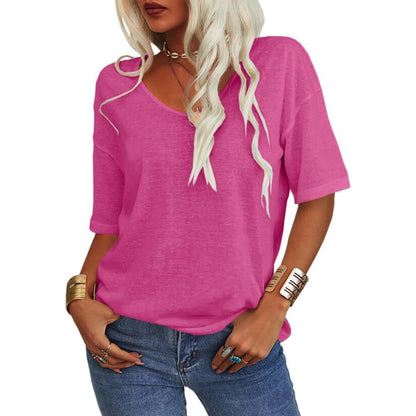 🎀Hot Sale -40% Off👚Women's Solid Color V-Neck T-shirt