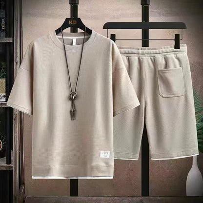 🌀 LIMITED-TIME 49% OFF! 🧺 Waffle Fabric Short Sleeve 2-Piece Set – Breathable, Loose Fit & Side Pockets 👕