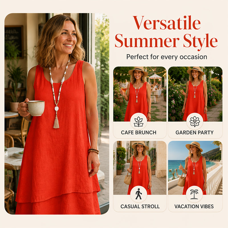 Bestseller💕 Double Layer Sleeveless Dress – Effortless Elegance & Modern Layered Look for Everyday