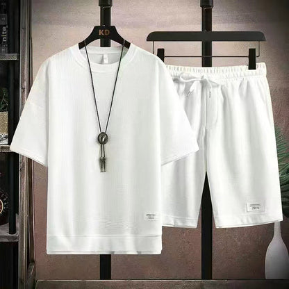 🌀 LIMITED-TIME 49% OFF! 🧺 Waffle Fabric Short Sleeve 2-Piece Set – Breathable, Loose Fit & Side Pockets 👕