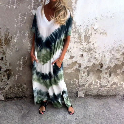 ⏰Last Day Sale 49% Off💃Casual Loose Printed V-Neck Long Dress