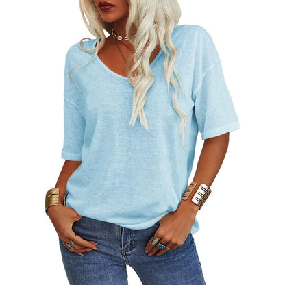 🎀Hot Sale -40% Off👚Women's Solid Color V-Neck T-shirt