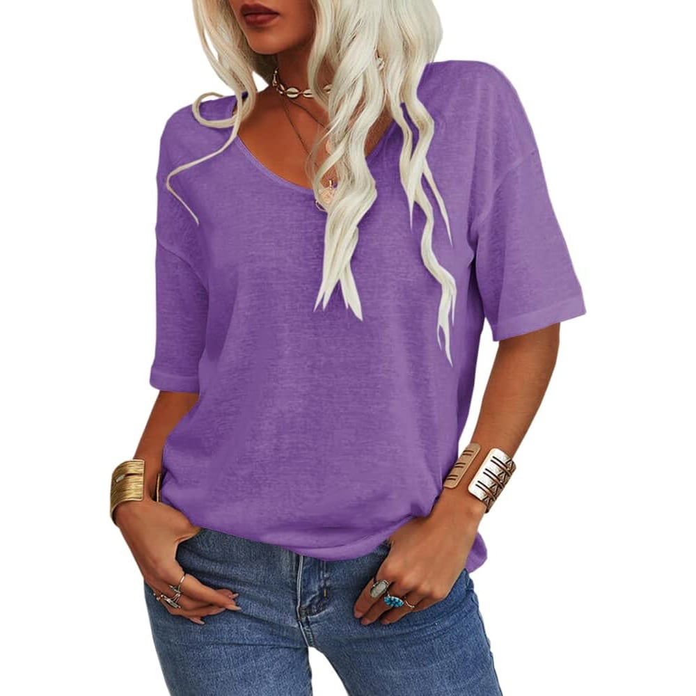 🎀Hot Sale -40% Off👚Women's Solid Color V-Neck T-shirt