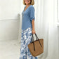 Women's V-Neck Blouse & Printed Wide-Leg Pants Set