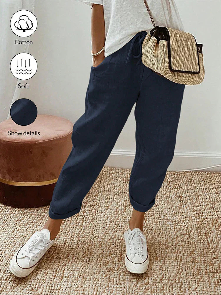 👖Casual Cotton and Linen Pants for Women – Breathable, High-Waisted & Ankle-Length Elegance🤍