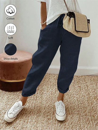 👖Casual Cotton and Linen Pants for Women – Breathable, High-Waisted & Ankle-Length Elegance🤍
