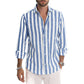 (50%OFF) The Best Gift For Husbands And Fathers-Men's Cotton Linen Striped Button Down Long Sleeve