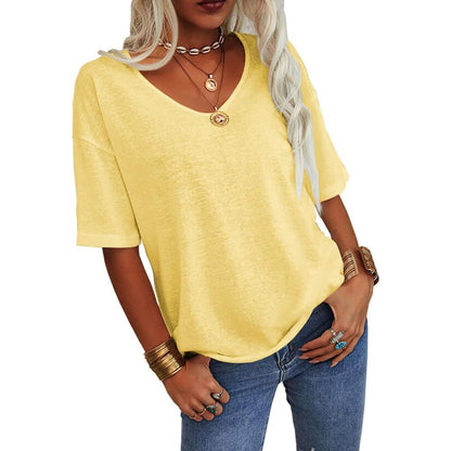 🎀Hot Sale -40% Off👚Women's Solid Color V-Neck T-shirt