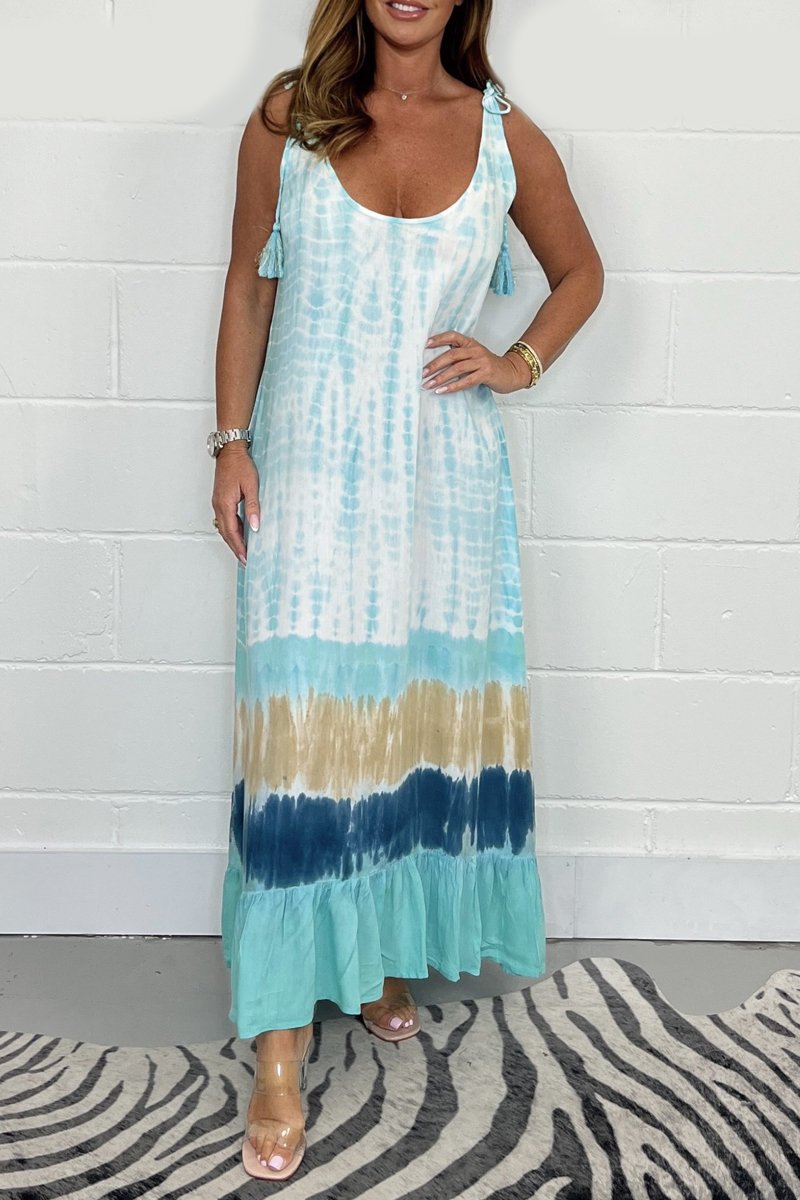 🔥Summer Sale 49% OFF💝Women Summer Tie Dye Maxi Dress Sleeveless Beach Sundress🌙 Free Moon & Star Necklace for today’s first 30 orders! 🎁