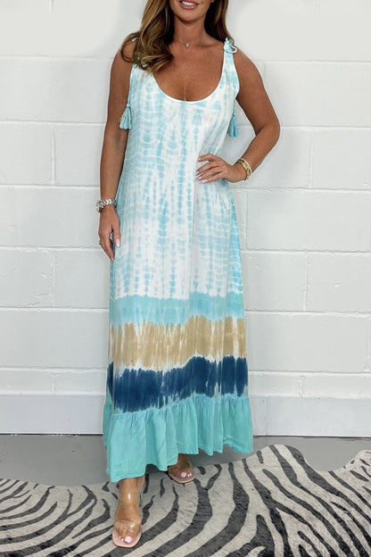 🔥Summer Sale 49% OFF💝Women Summer Tie Dye Maxi Dress Sleeveless Beach Sundress🌙 Free Moon & Star Necklace for today’s first 30 orders! 🎁